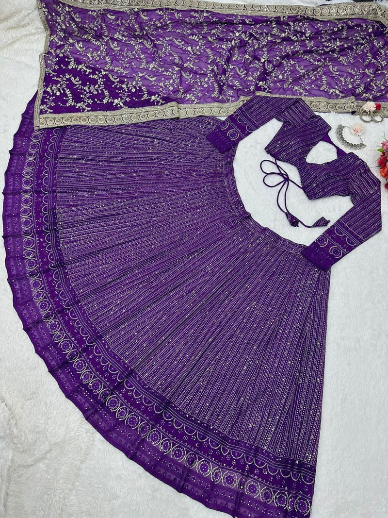Violet Color Party Wear Sequence Lucknowi Work Designer Lehenga Choli Set