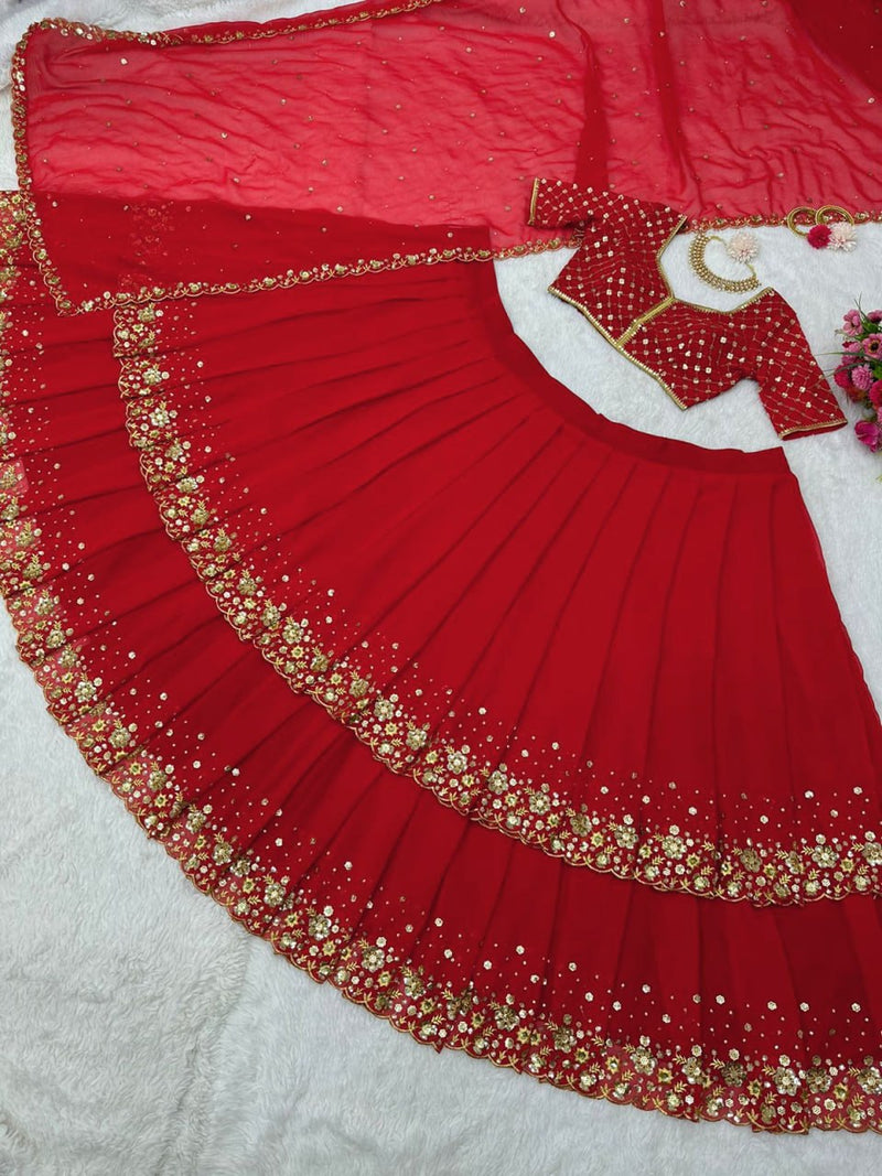 Red Premium Fox Goergette Designer Wedding Wear Lehenga Choli