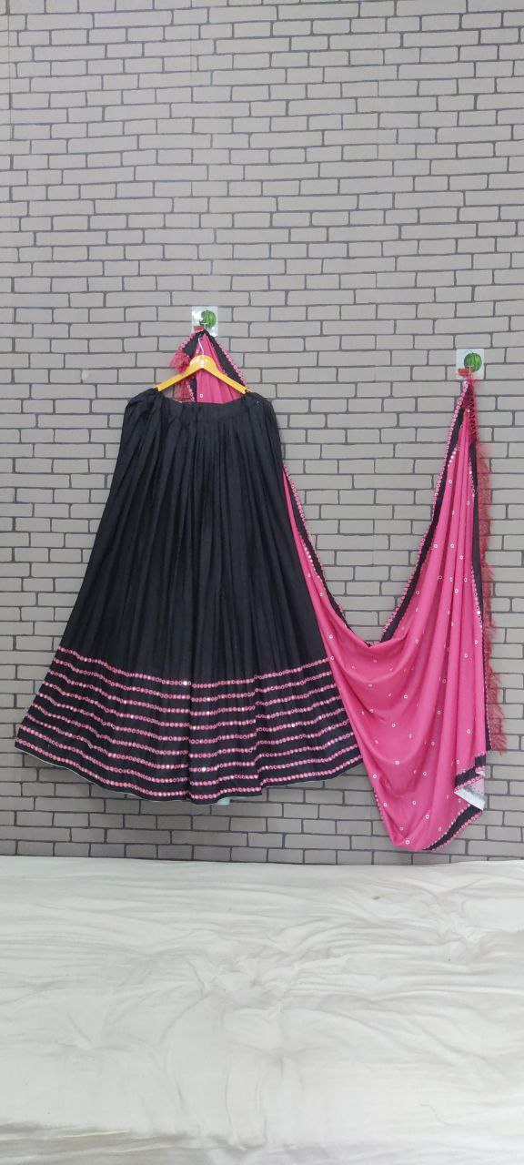 Black Color Navratri Special Lehenga Choli With Pink Thread Work