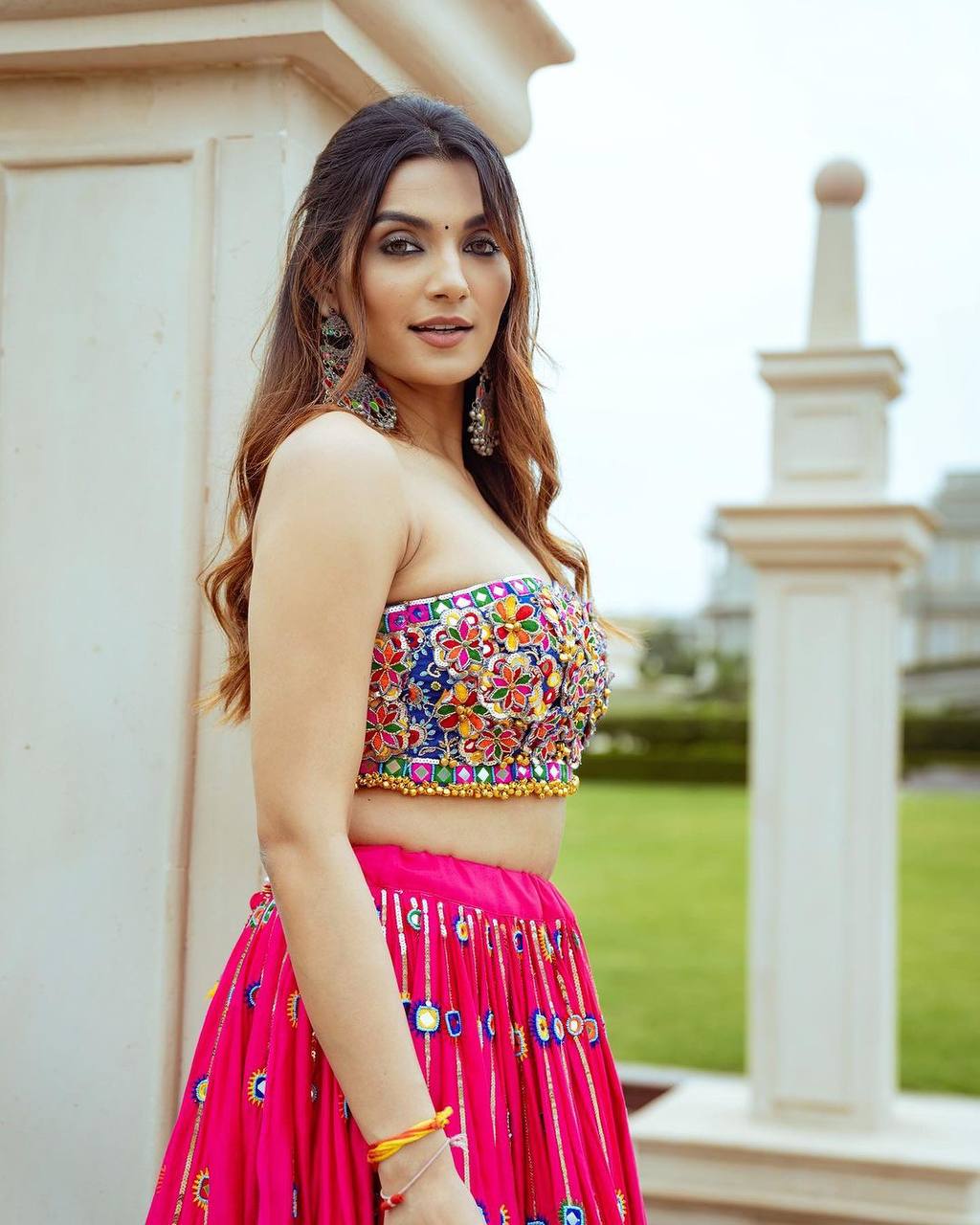 Pink Mirror Work Megic  Navratri Lehenga Choli.