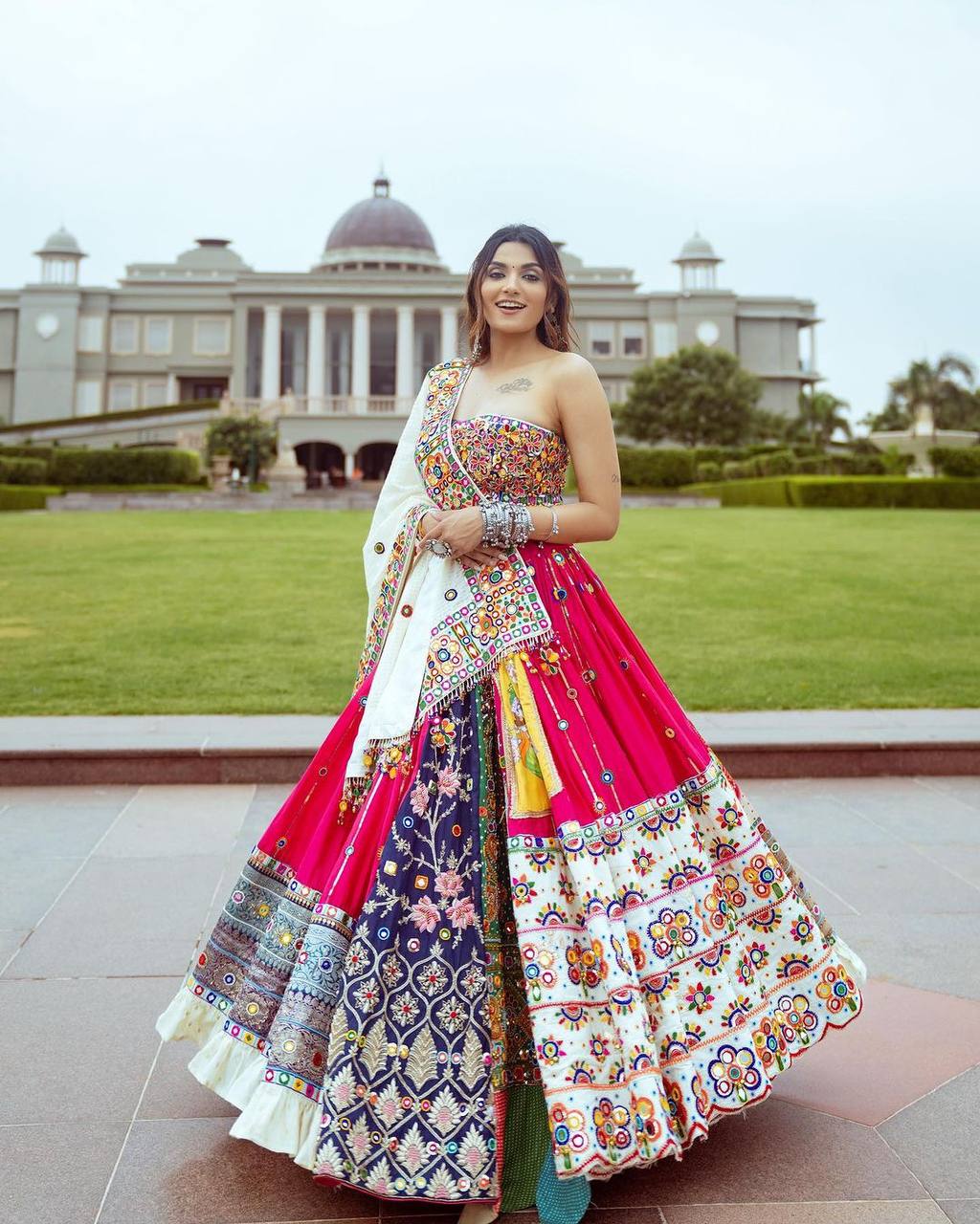 Pink Mirror Work Megic  Navratri Lehenga Choli.