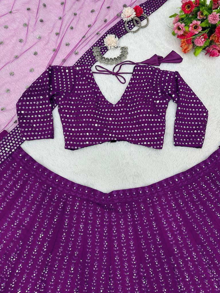 Violet Color Fox Georgette Embroidery Work Designer Lehenga Choli