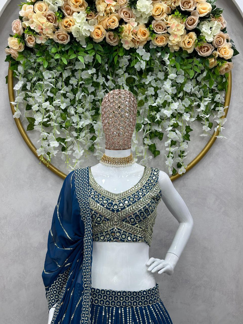 Blue Color Wedding Special Designer Sequence Work Lehenga Choli