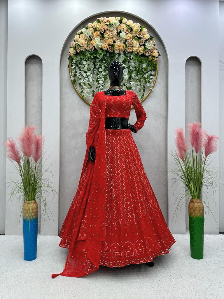 Red Color Gorgeous Wedding Special Sequence Worked Lehenga Choli