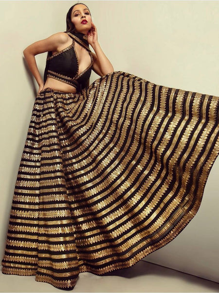 Black Color Heavy Sequence Work Designer Wedding Wear Lehenga Choli