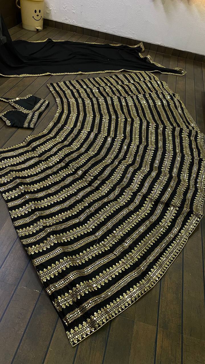 Black Color Heavy Sequence Work Designer Wedding Wear Lehenga Choli