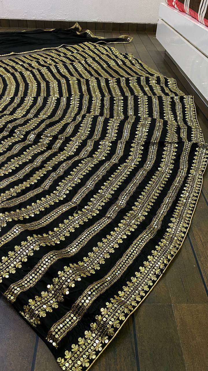 Black Color Heavy Sequence Work Designer Wedding Wear Lehenga Choli