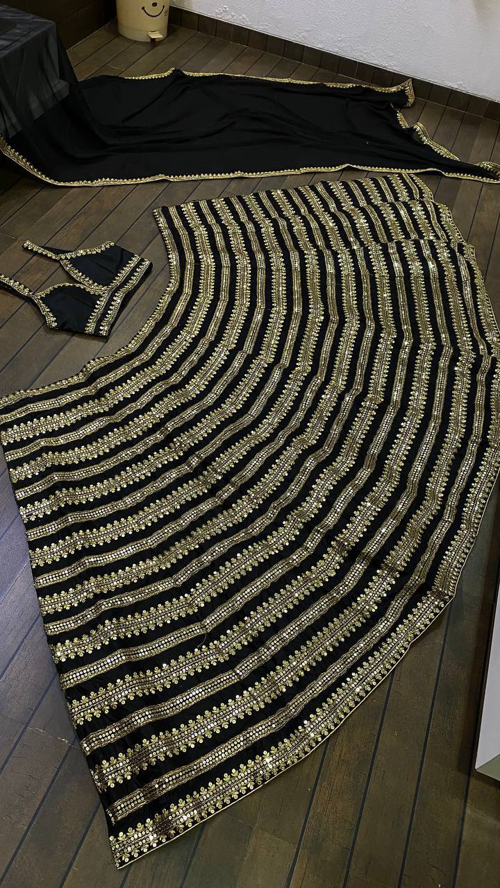 Black Color Heavy Sequence Work Designer Wedding Wear Lehenga Choli