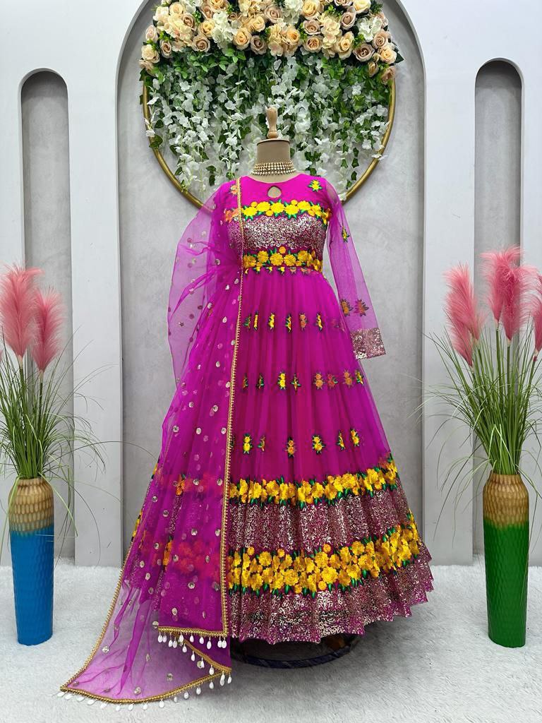 Pink color Soft Net Fabric With Sequence Work Wedding Wear Salwar Suit
