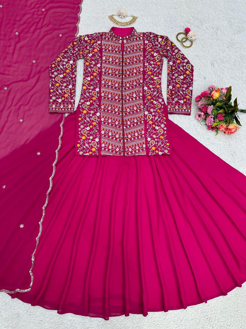 Pink Color Georgette Sequence Work Wedding Wear Plain Lehenga Choli