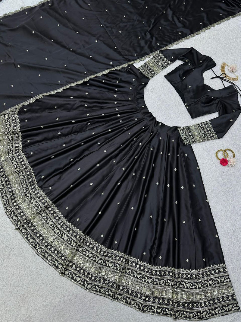 Black Color Designer Wedding Wear Silk Sequence Work Lehenga Set