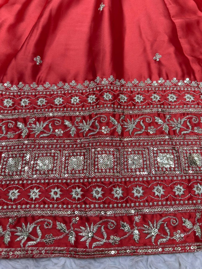 Red Color Satin Silk Fabric Sequence Work Wedding Wear Beautiful Lehenga choli