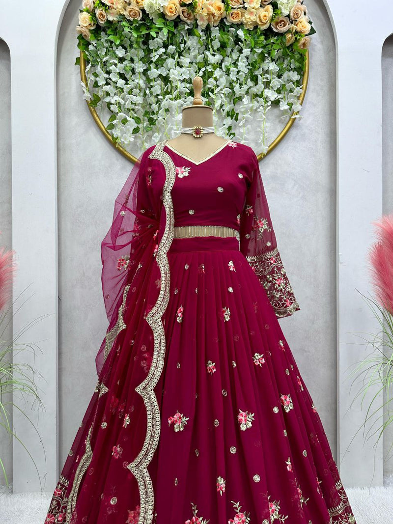 Rani Pink wedding Wear Georgette Sequence Embroidered Designer Lehenga