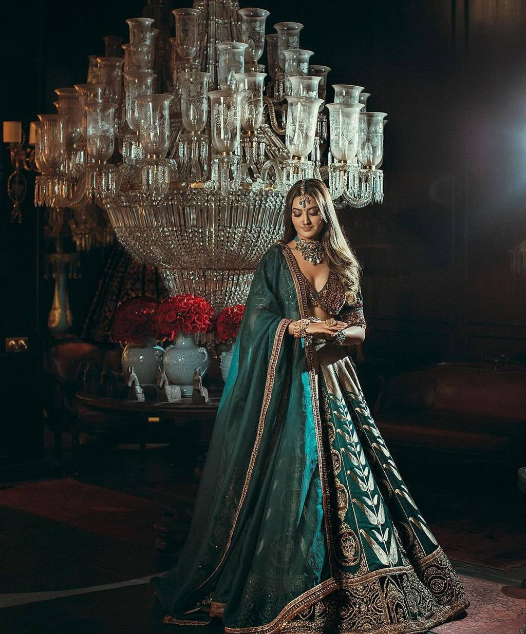 Teal Green Color Heavy Thread  Zari with Sequence Work  Designer Lehenga Choli