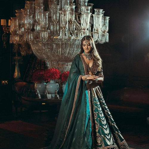 Teal Green Color Heavy Thread  Zari with Sequence Work  Designer Lehenga Choli