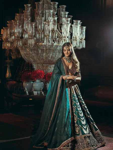 Teal Green Color Heavy Thread  Zari with Sequence Work  Designer Lehenga Choli