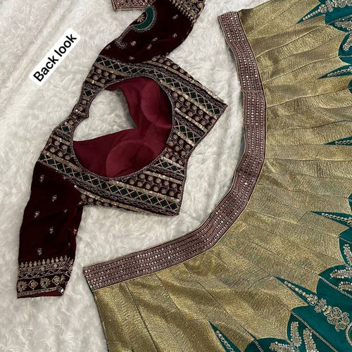 Teal Green Color Heavy Thread  Zari with Sequence Work  Designer Lehenga Choli