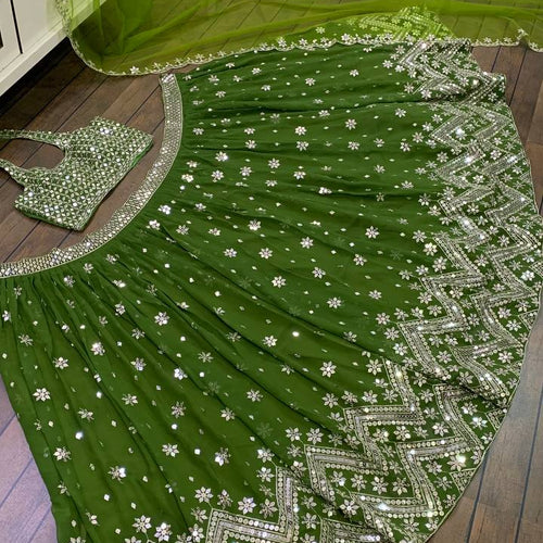 Green Color Zari with Sequience Work  Designer Party Wear Lehenga Choli