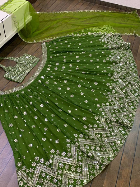 Green Color Zari with Sequience Work  Designer Party Wear Lehenga Choli