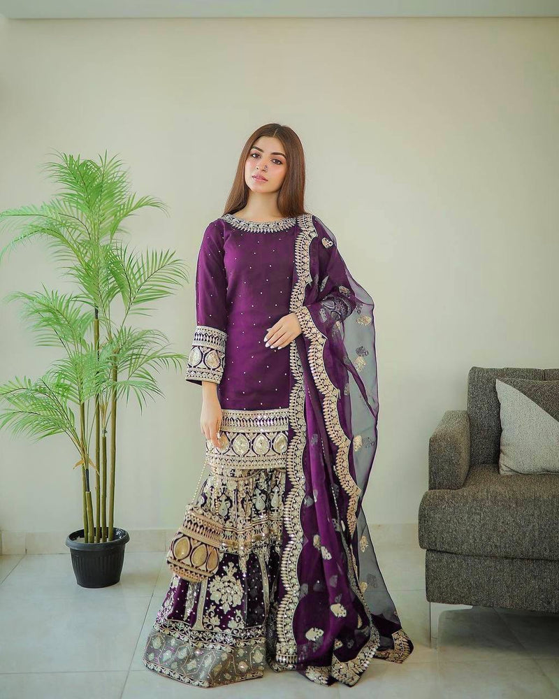 Purple Color Heavy Georgette Beautiful Embroidery Work Designer Salwar Suit