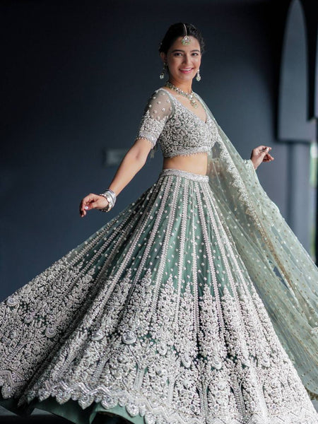 Teal Green Color Treanding Sequence Work  Designer Lehenga Choli
