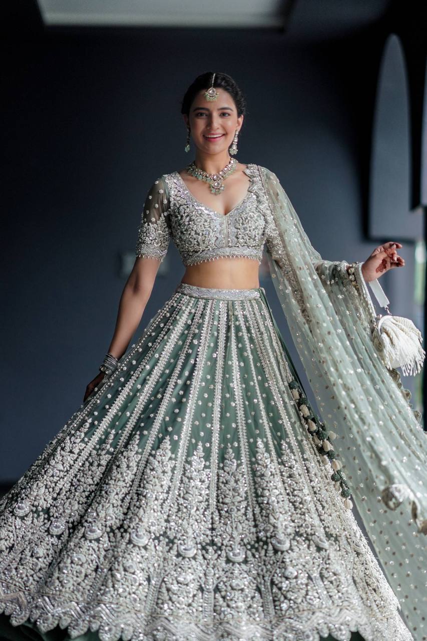 Teal Green Color Treanding Sequence Work  Designer Lehenga Choli