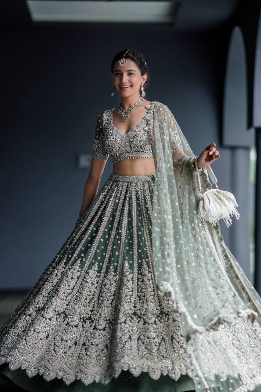 Teal Green Color Treanding Sequence Work  Designer Lehenga Choli