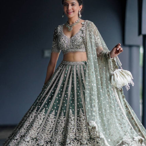 Teal Green Color Treanding Sequence Work  Designer Lehenga Choli