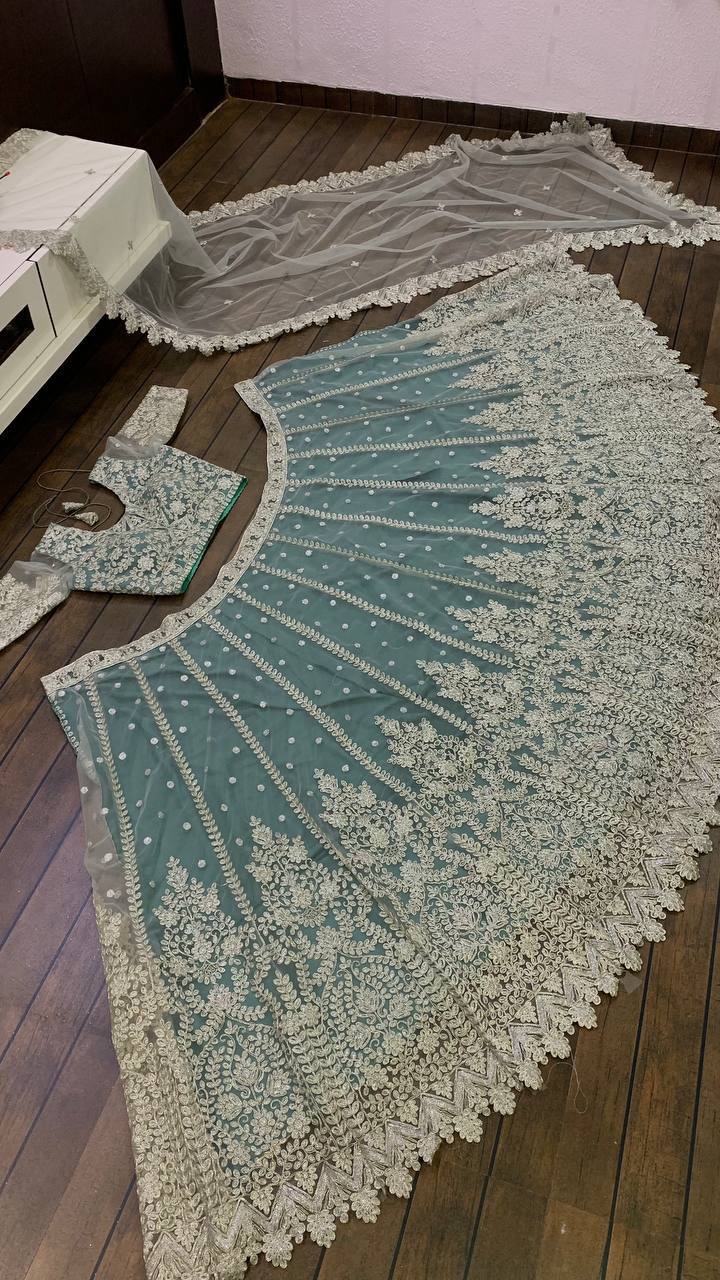 Teal Green Color Treanding Sequence Work  Designer Lehenga Choli