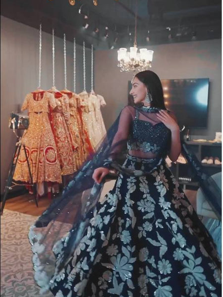 Navy Blue Color Heavy Sequence Work  Designer Lehenga Choli