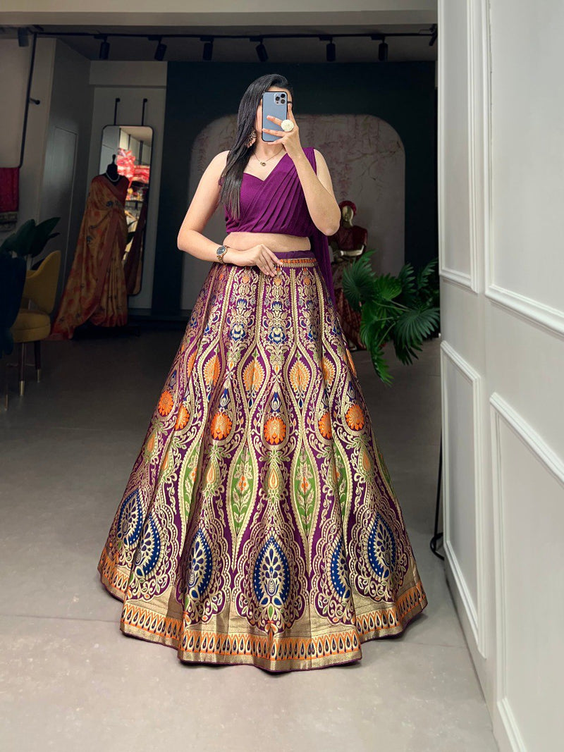 Purple Color Banarasi silk With Zari Weaving Work  traditional Lehenga Set