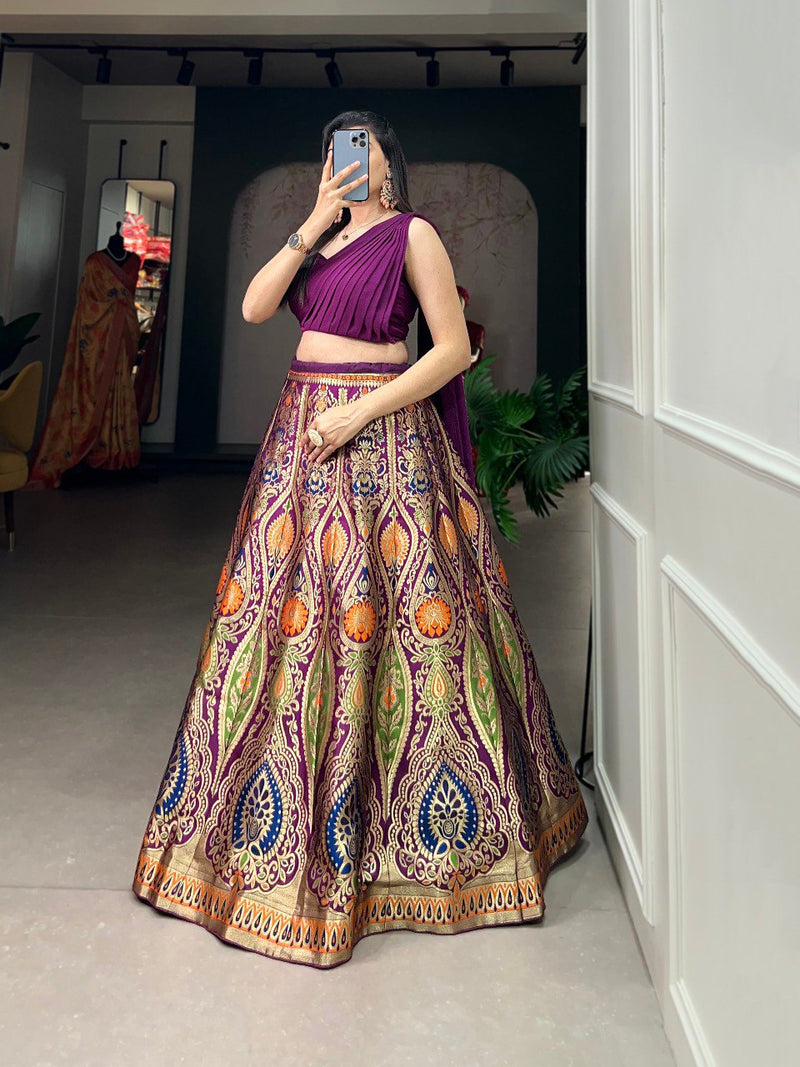 Purple Color Banarasi silk With Zari Weaving Work  traditional Lehenga Set
