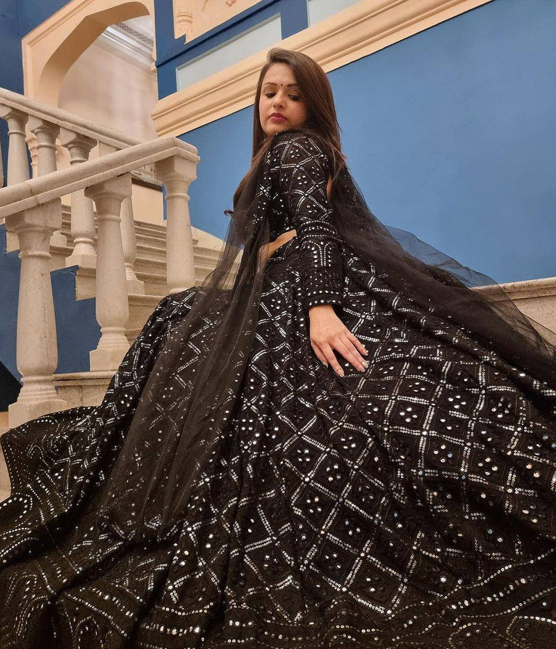 Black Color Fox Georgette Heavy Sequence and Embroidery Work Lehenga Choli Set