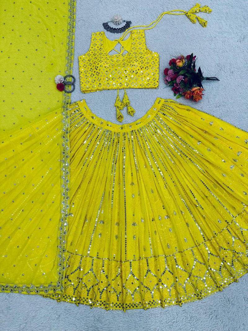 Yellow Color Georgette Heavy Embroidered work Wedding Lehenga Choli Set