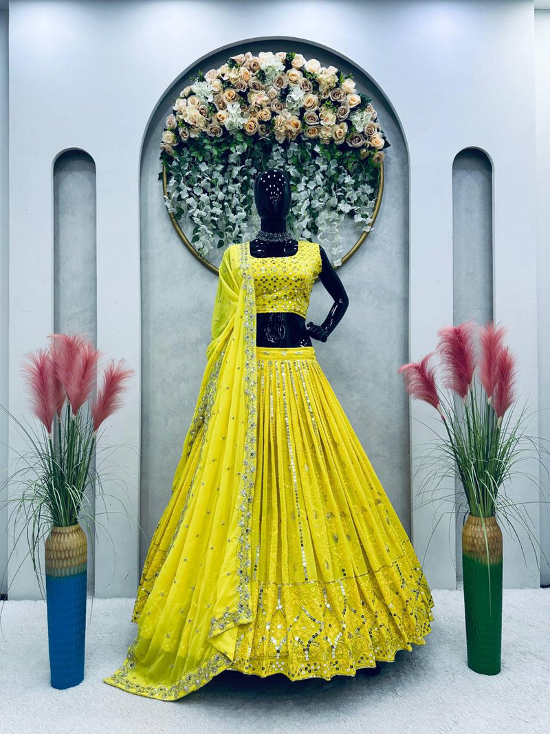 Yellow Color Georgette Heavy Embroidered work Wedding Lehenga Choli Set