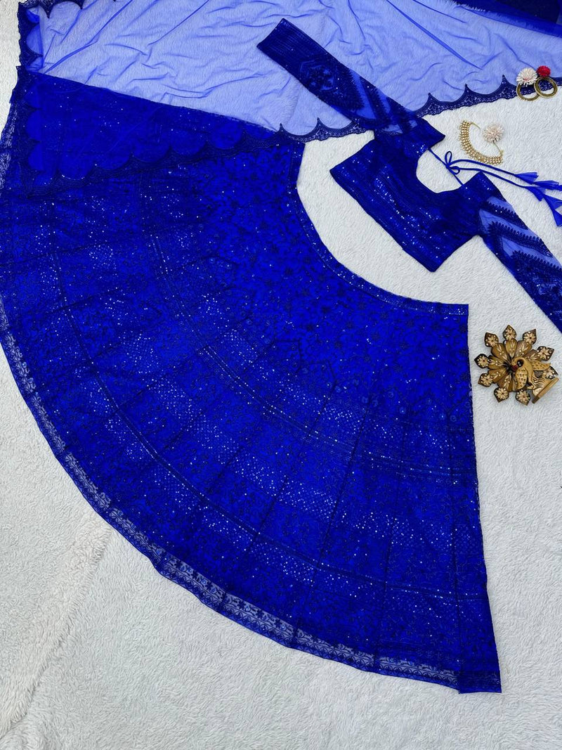 Royal Blue Color Heavy Embroidered Zari Sequence Designer Lehenga Choli Set