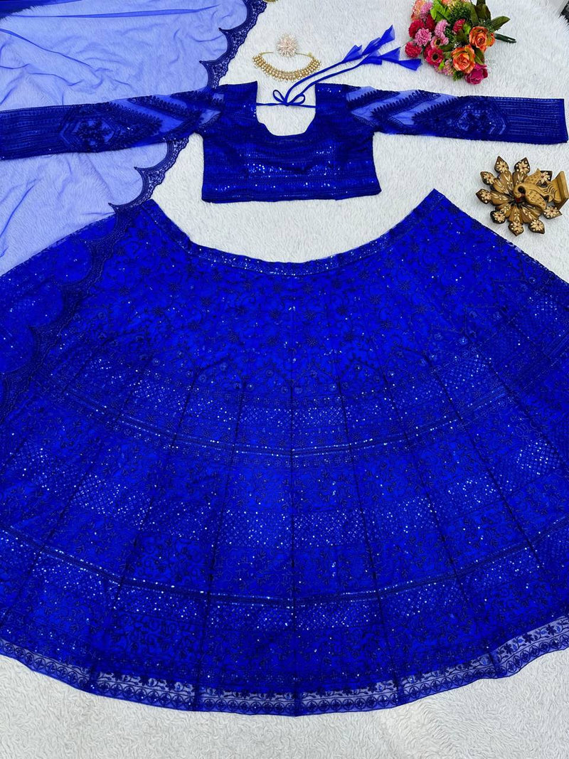 Royal Blue Color Heavy Embroidered Zari Sequence Designer Lehenga Choli Set