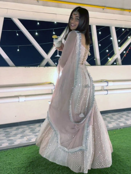 Pink  Color Wedding Wear  Tread Sequins Embroidery Work Georgette Lehenga