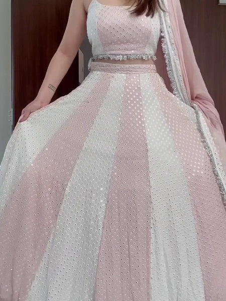 Pink  Color Wedding Wear  Tread Sequins Embroidery Work Georgette Lehenga