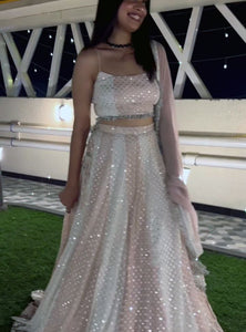 Pink  Color Wedding Wear  Tread Sequins Embroidery Work Georgette Lehenga