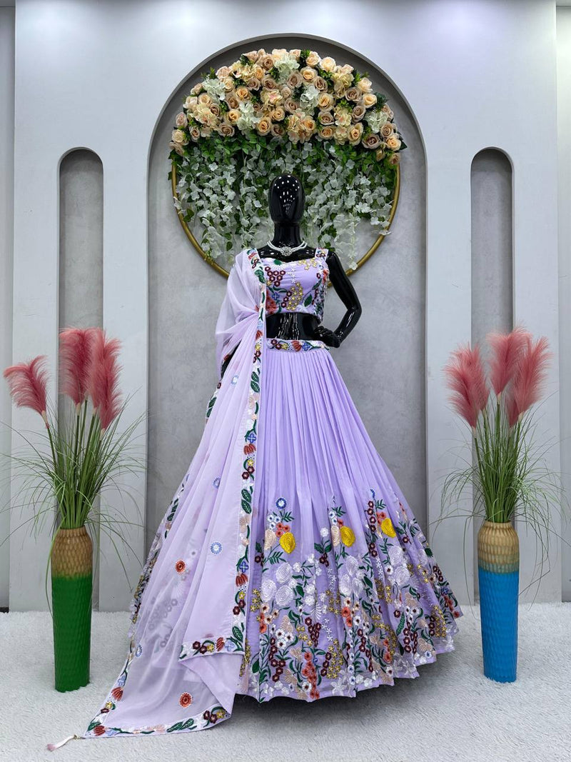 Lavender Color Latest Designer Stylist Embroidered Wedding Wear Lehenga