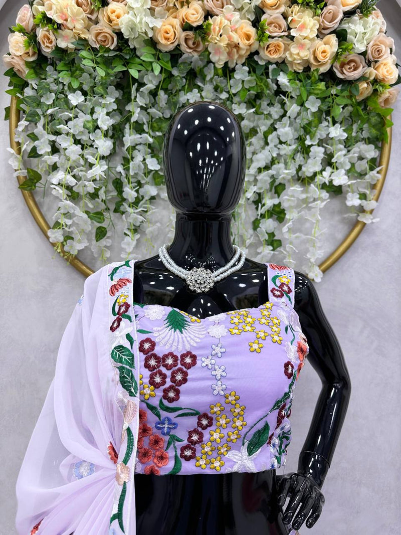 Lavender Color Latest Designer Stylist Embroidered Wedding Wear Lehenga