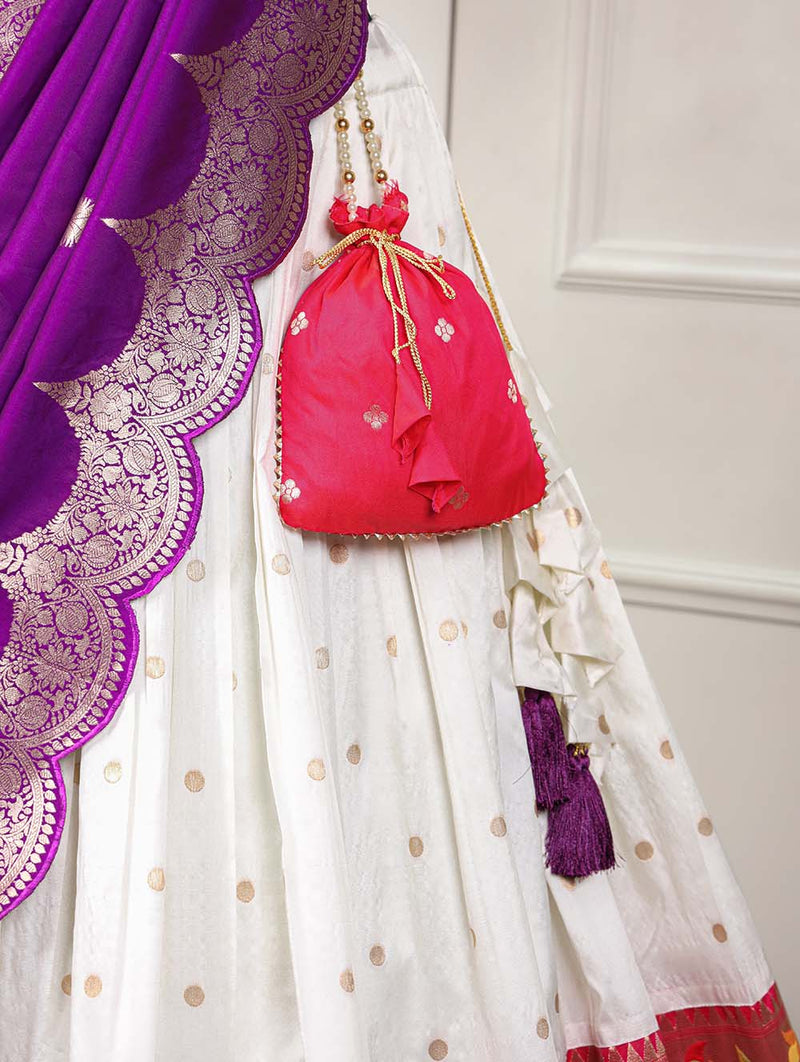 White Color Paithani Silk With Zari Work Wedding Lehenga Choli Set
