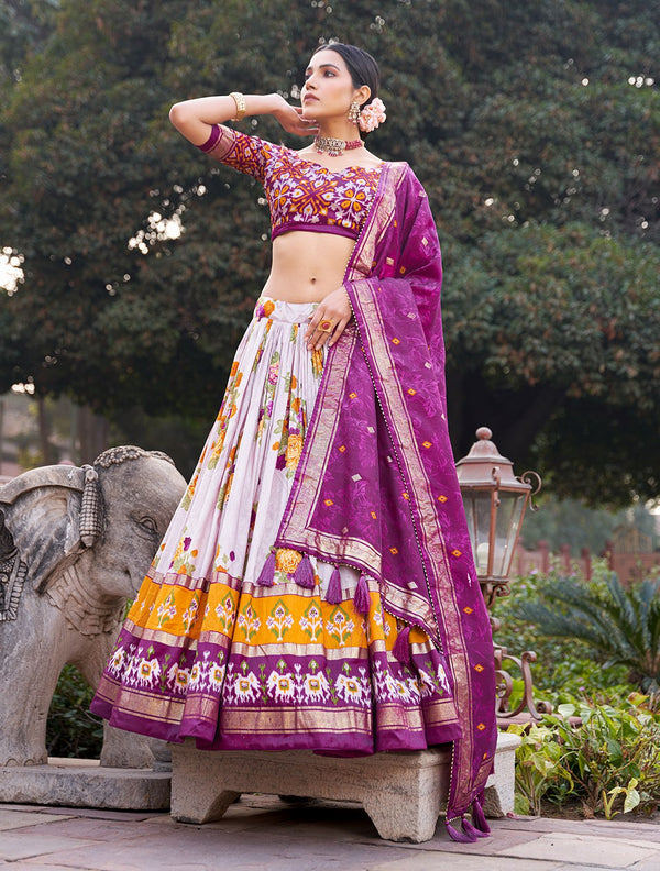 Wine Color Tussar Silk With Floral Work Wedding Special Lehenga Choli Set