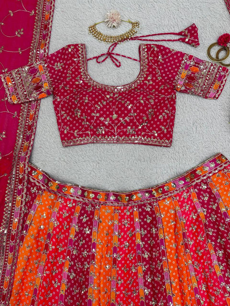 Multi Color Fox Georgette With Digital Print Special Lehenga Choli Set With Thread And Sequence Work