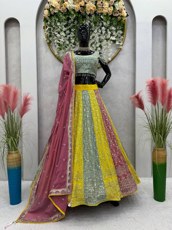 Multi Color Fox Georgette Wedding Special Lehenga Choli Set With Thread And Sequence Work