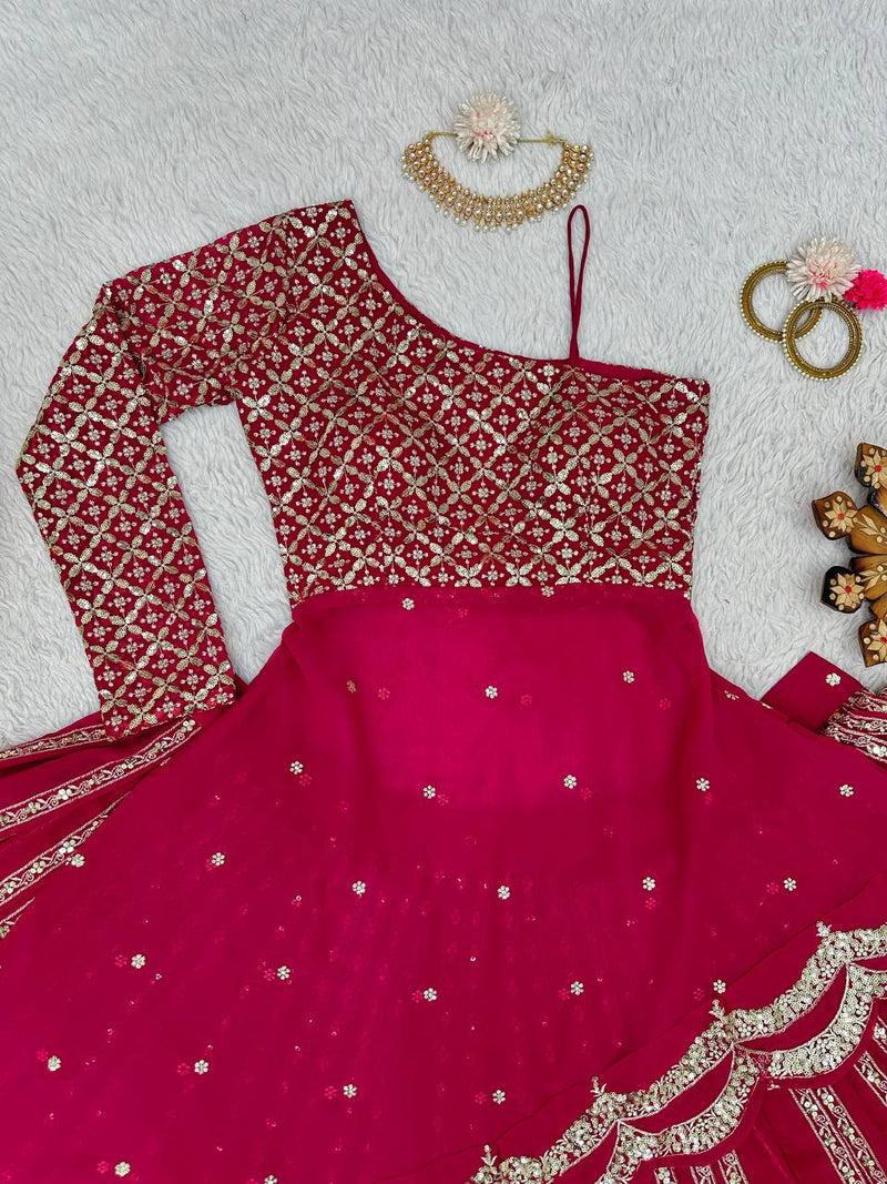 Pink Color Fox Georgette Wedding Special Lehenga Choli Set With Thread And Sequence Work