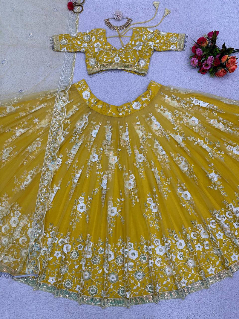 Yellow Color Wedding Special Lehenga Choli Set With Thread And Sequence Work