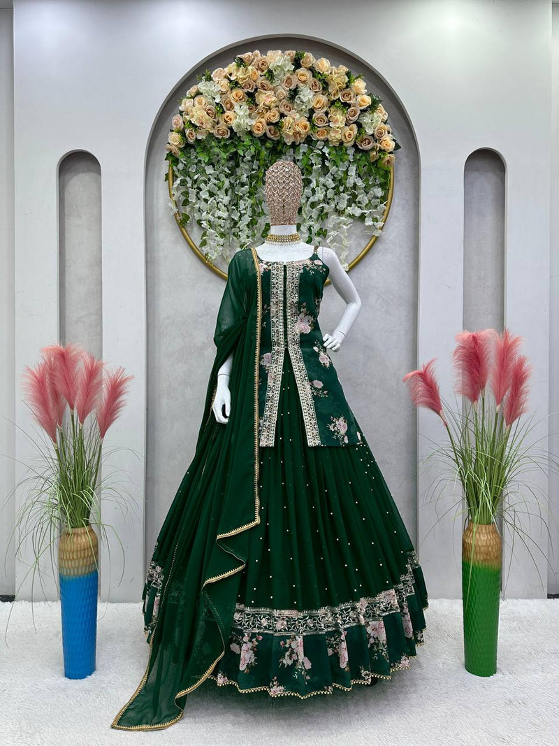 Green Color Wedding Special Lehenga Choli Set With Thread And Sequence Work
