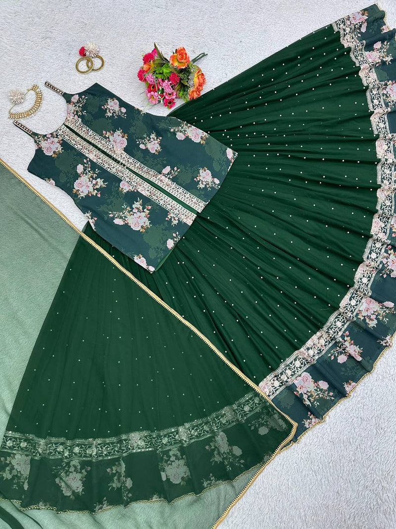 Green Color Wedding Special Lehenga Choli Set With Thread And Sequence Work